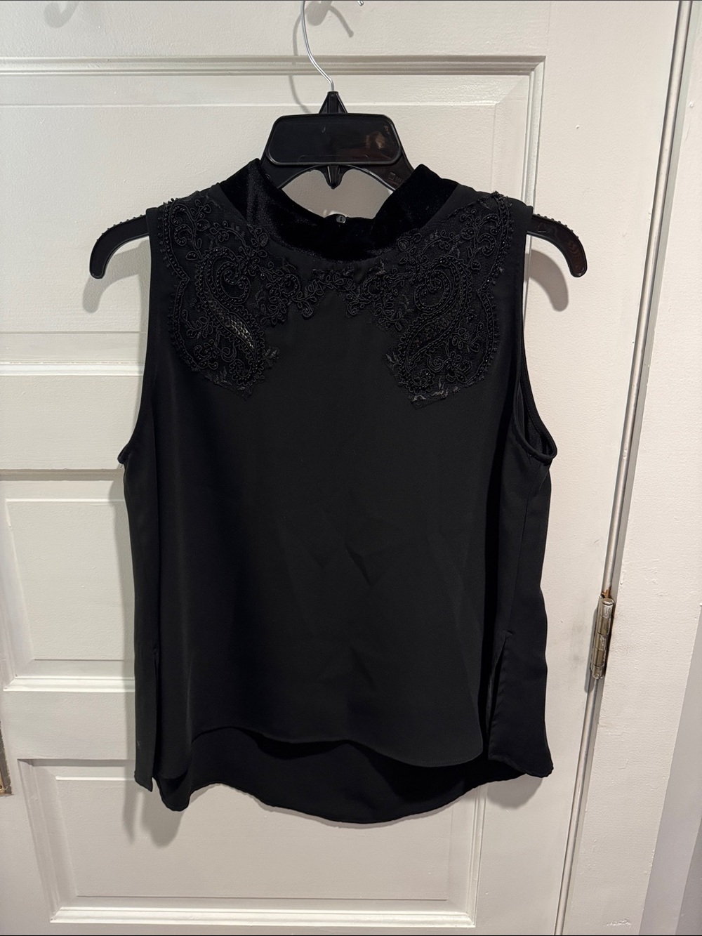 Zara Black Beaded Mock Neck Sleeveless Camisole